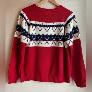 Vintage JC Penney Red White Knit Apres Ski Long Sleeve Crewneck Sweater Size M